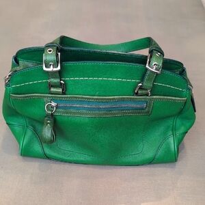 Vintage Hamptons Satchel Coach Kelly Green Leather Handbag